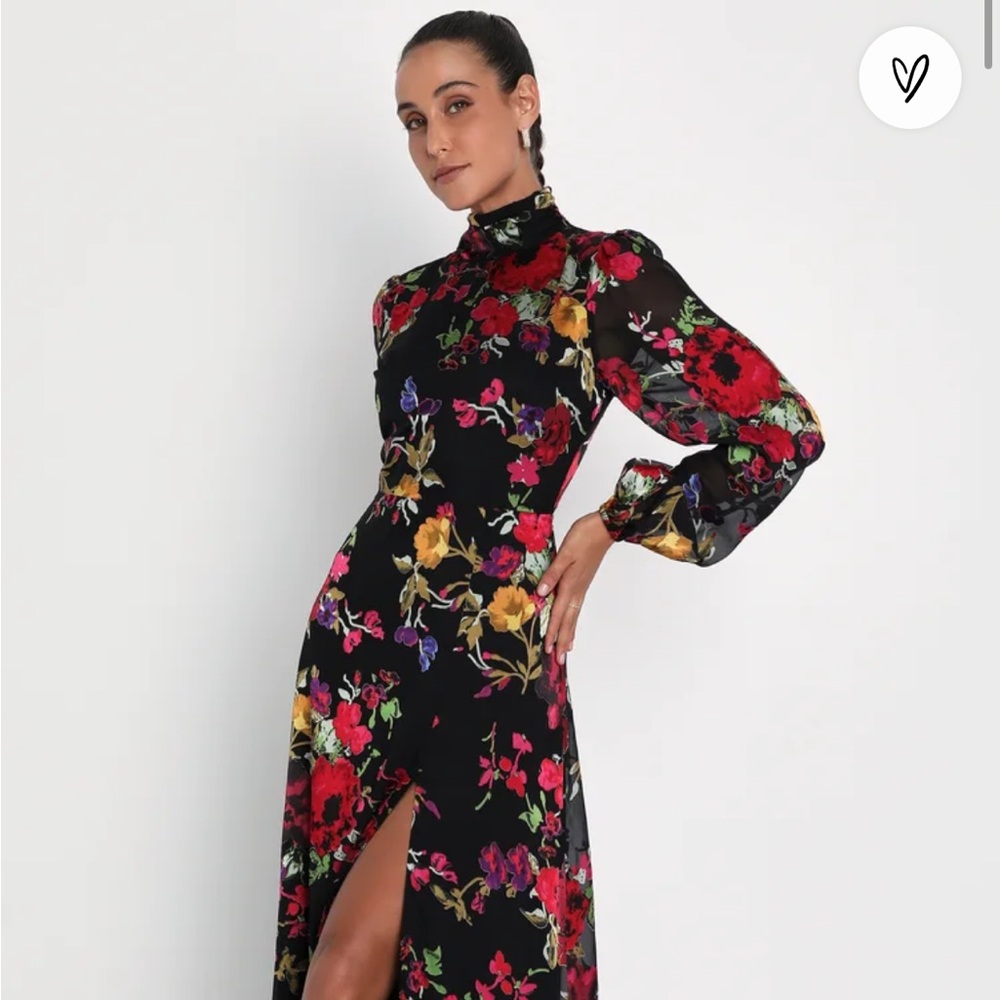 Lulus - Graceful Arrival Black Floral Burnout Backless Maxi Dress - M - NWT